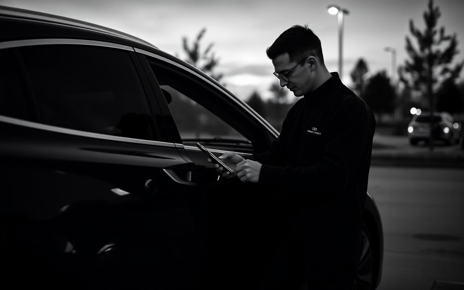 A KeyFly Pro using the KeyFly app while unlocking a modern vehicle